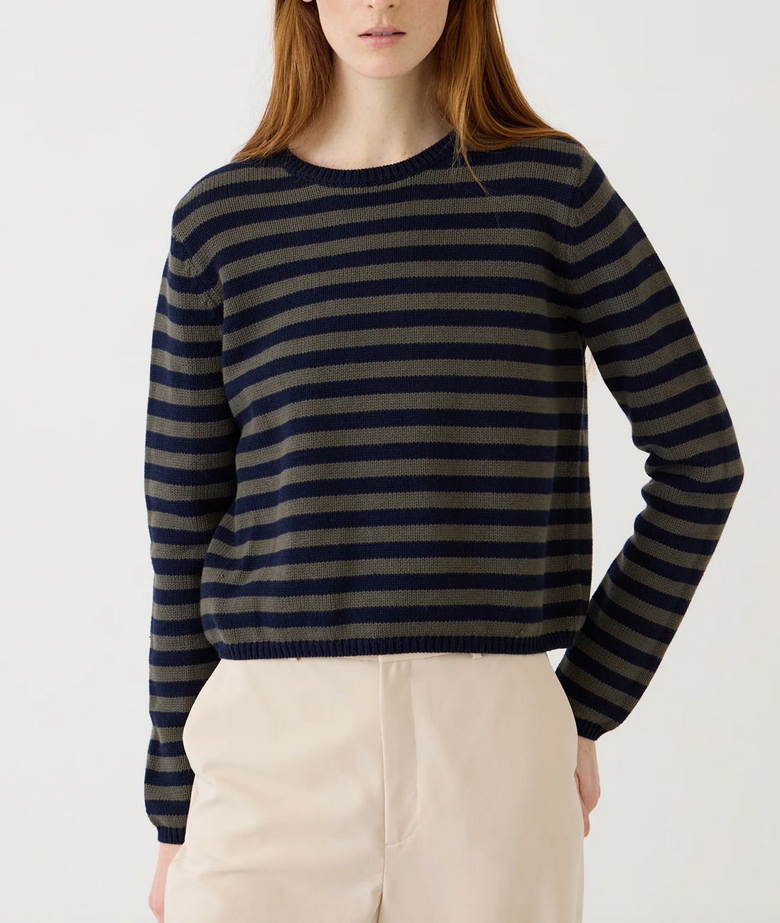 Melina stripe cotton cashmere sweater navy loden