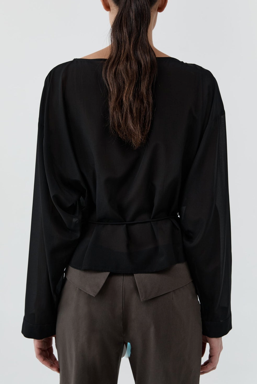 Stretch Silk Bateau Top Black