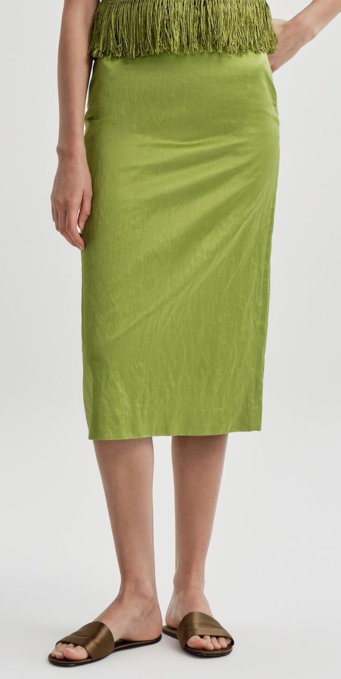 Phoebe Satin Midi Skirt Meadow Green