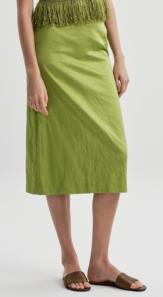Phoebe Satin Midi Skirt Meadow Green