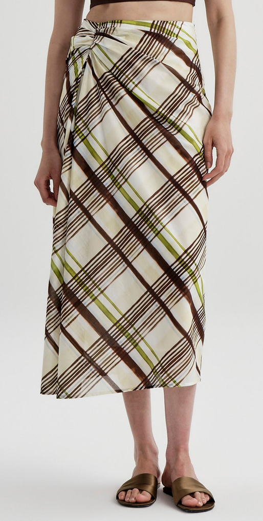 Jean Plaid Cotton Midi Skirt Butter Ganache