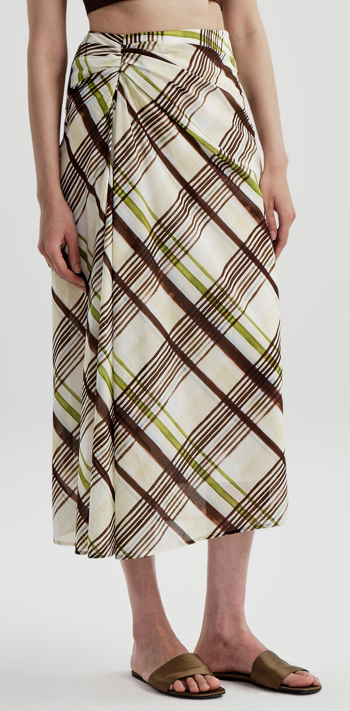 Jean Plaid Cotton Midi Skirt Butter Ganache