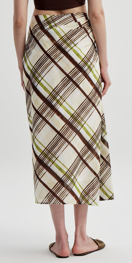 Jean Plaid Cotton Midi Skirt Butter Ganache