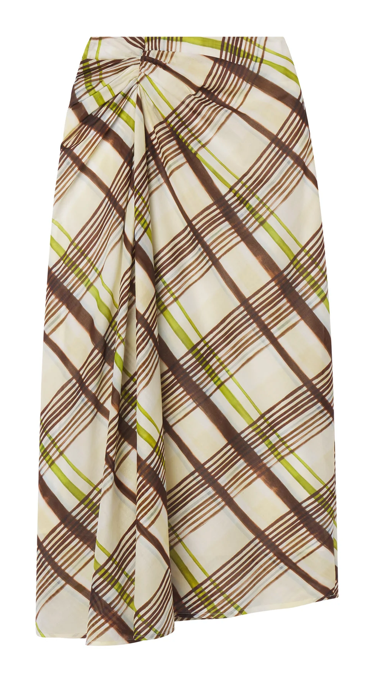 Jean Plaid Cotton Midi Skirt Butter Ganache