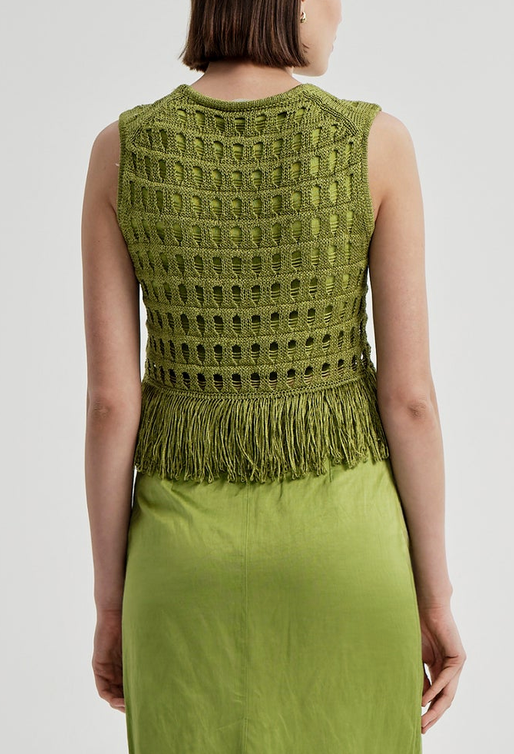 Esme Crochet Fringe Top Sage