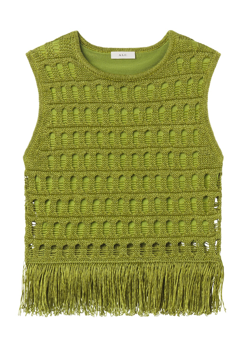 Esme Crochet Fringe Top Sage