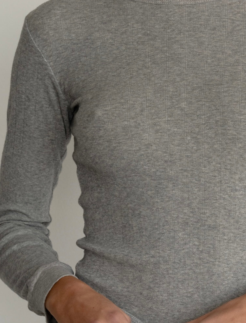 Pointelle Long sleeve heather-grey