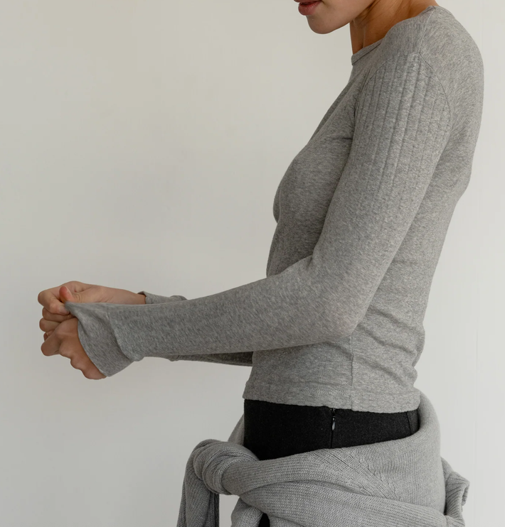 Pointelle Long sleeve heather-grey