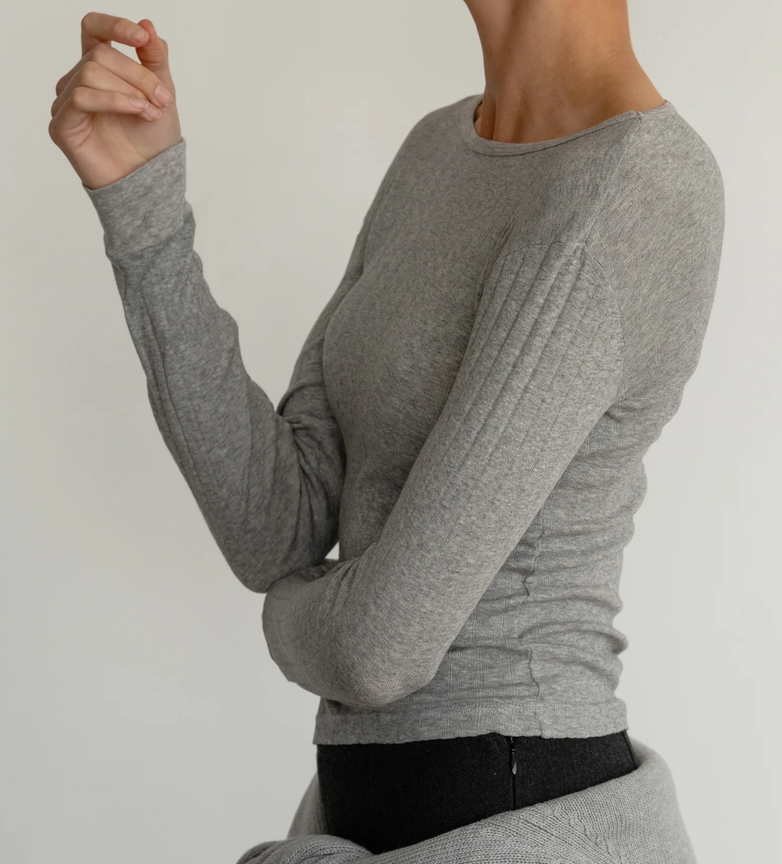 Pointelle Long sleeve heather-grey