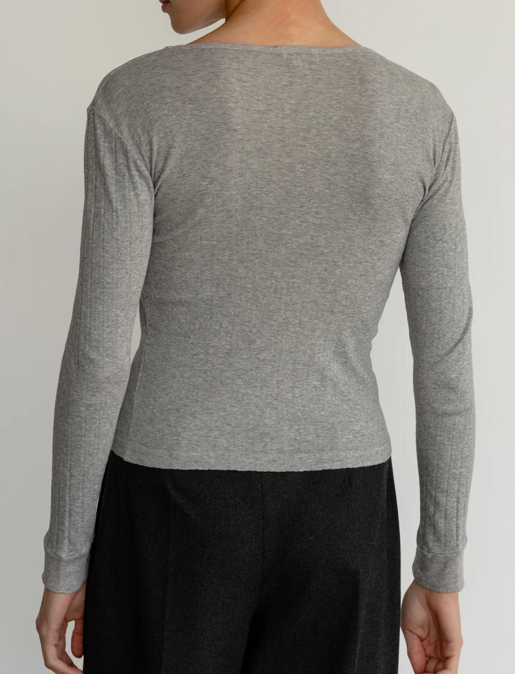 Pointelle Long sleeve heather-grey