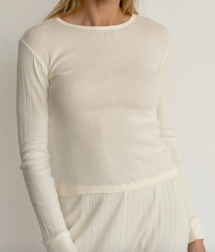 Pointelle long sleeve cream