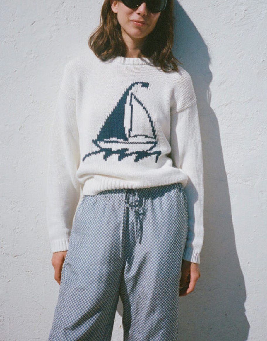 Josette ivory cotton knit pullover