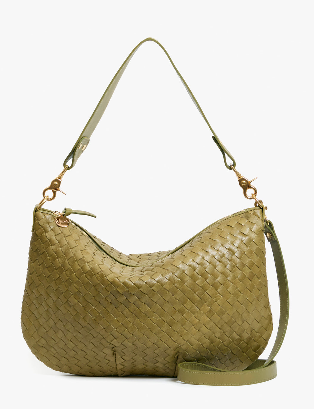 Moyen Messenger Medium Woven Diagonal Olive + Adjustable Crossbody Strap Army