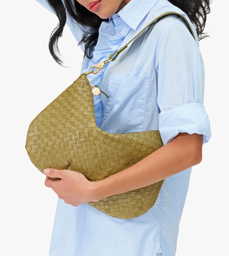 Moyen Messenger Medium Woven Diagonal Olive + Adjustable Crossbody Strap Army