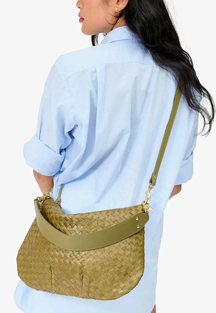 Moyen Messenger Medium Woven Diagonal Olive + Adjustable Crossbody Strap Army
