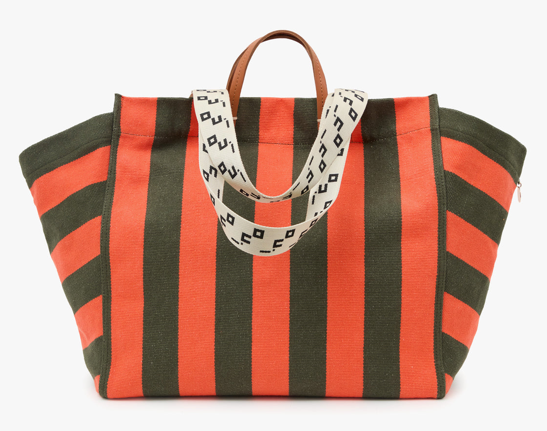 La Cote Tote Army/Bright Poppy Canvas Stripe