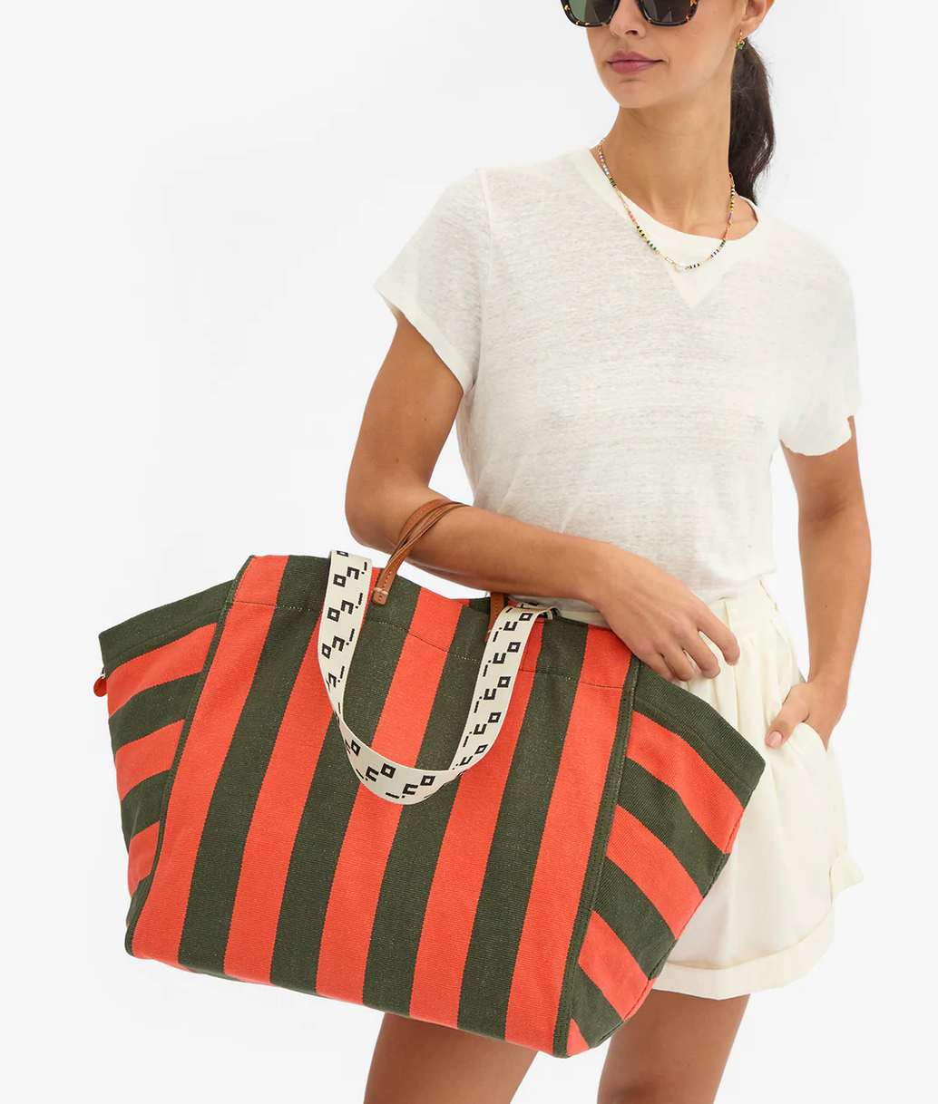 La Cote Tote Army/Bright Poppy Canvas Stripe