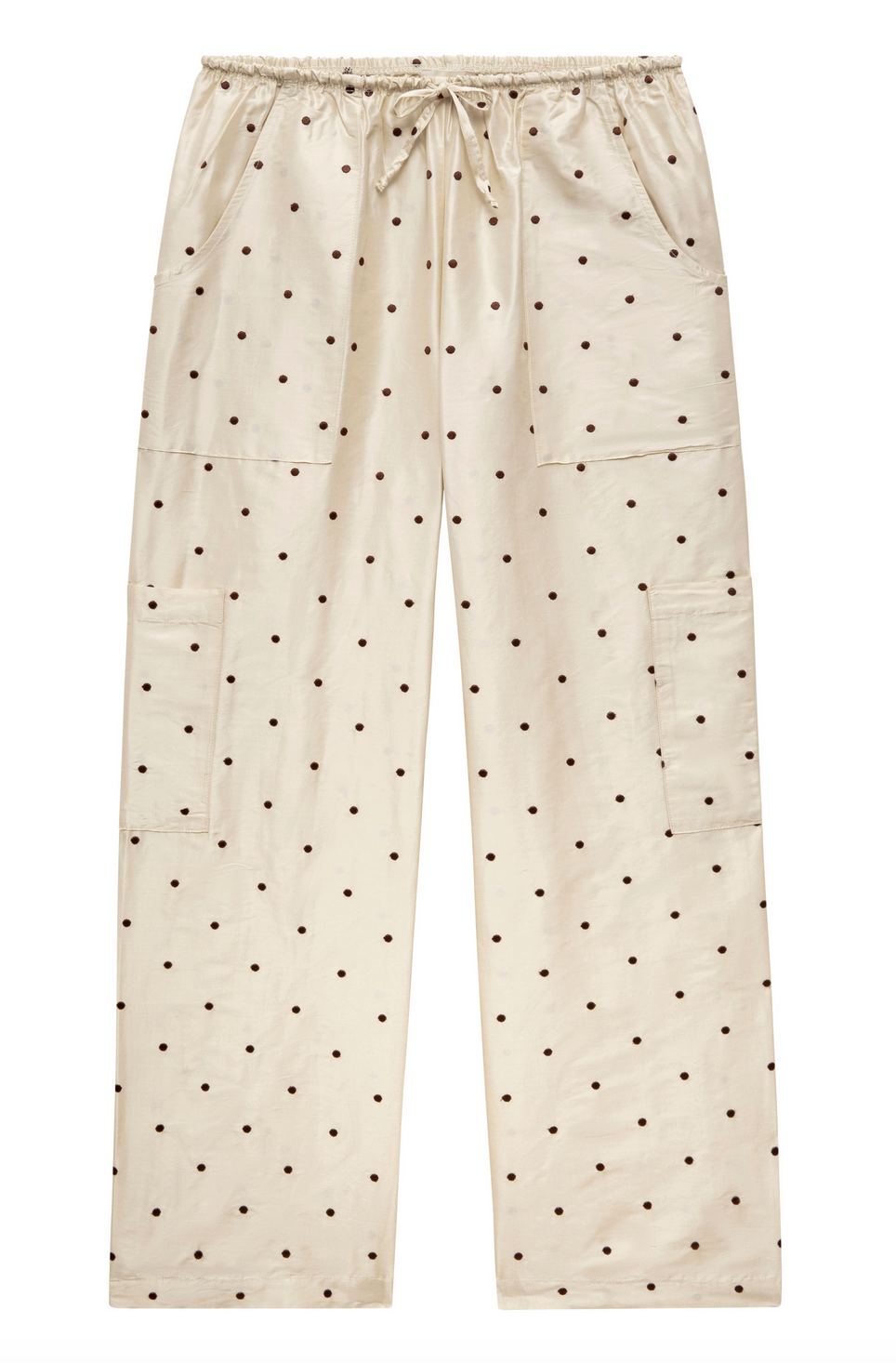 The silk taffeta cargo pant cream with walnut polka dots