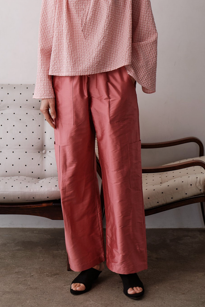 The silk taffeta cargo pant rhubarb