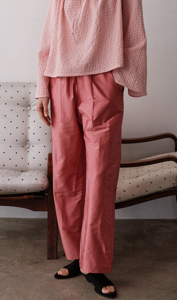 The silk taffeta cargo pant rhubarb