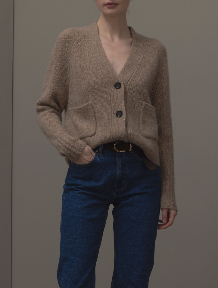 V-cardigan cashmere fresh pepper melange