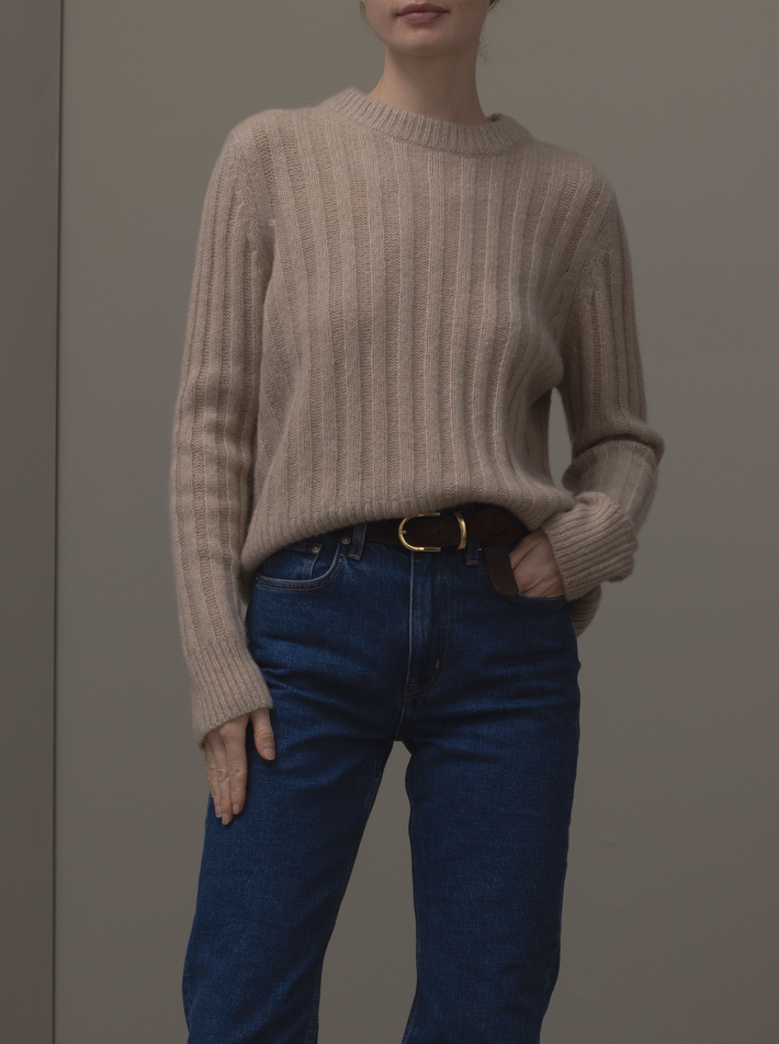 ribbed crew cashmere with silk sweater marble melange