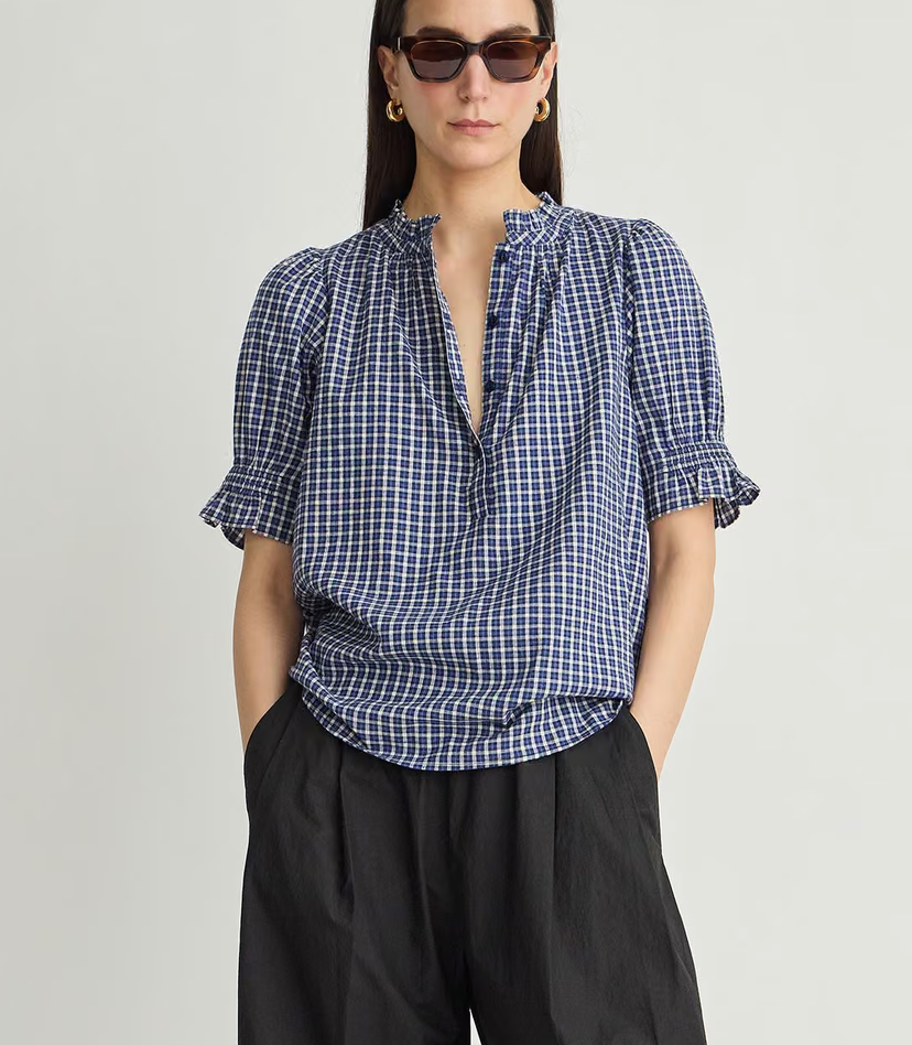 los altos top navy desai plaid