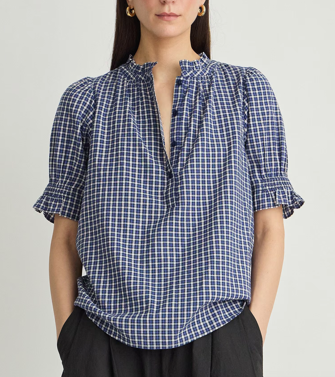 los altos top navy desai plaid