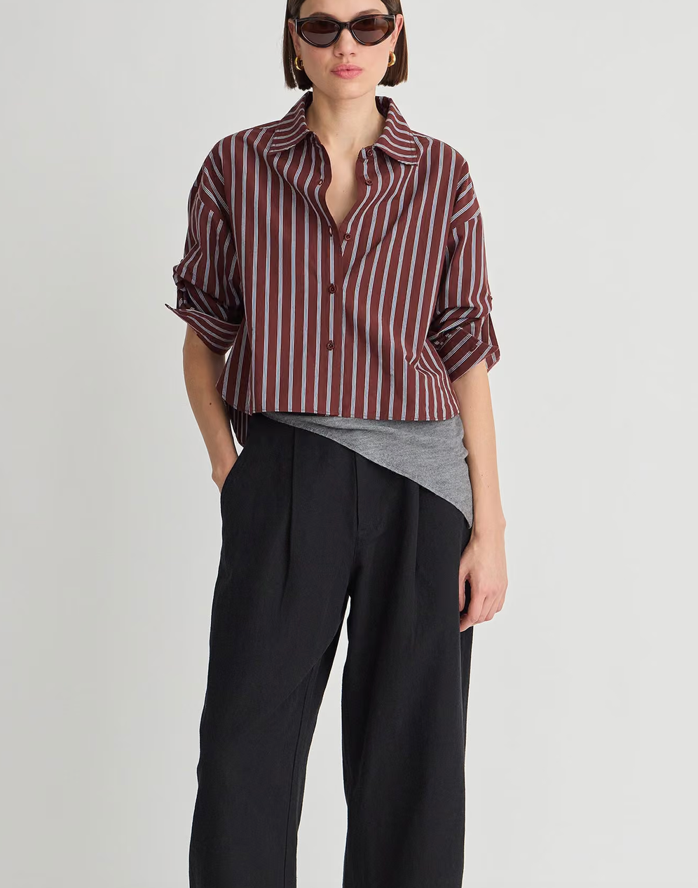 Cropped Isolde button down spice multi stripe