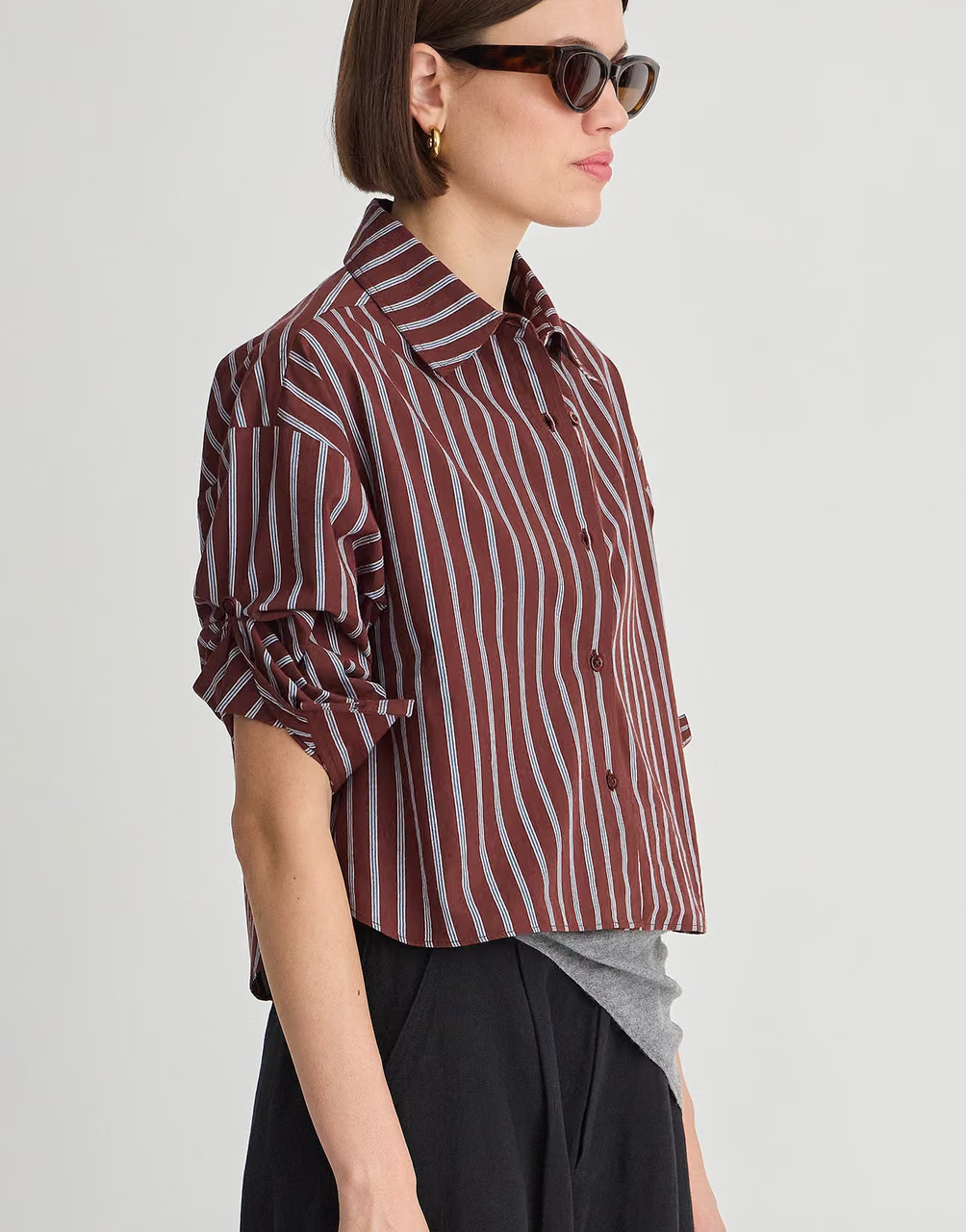 Cropped Isolde button down spice multi stripe