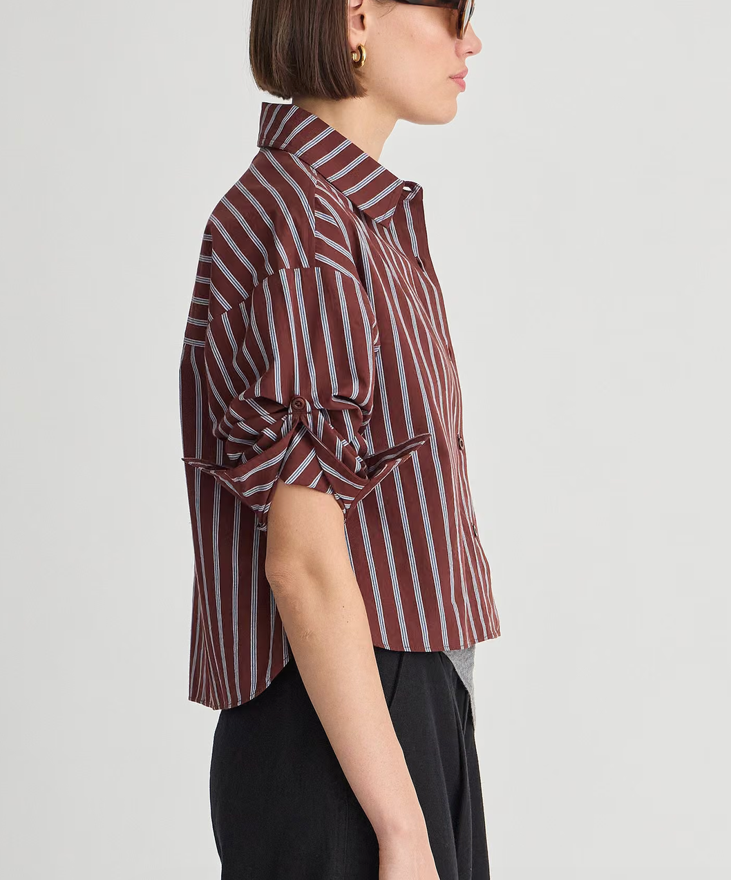 Cropped Isolde button down spice multi stripe