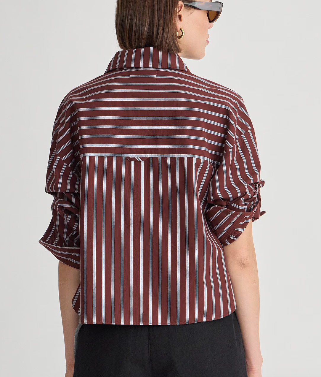 Cropped Isolde button down spice multi stripe
