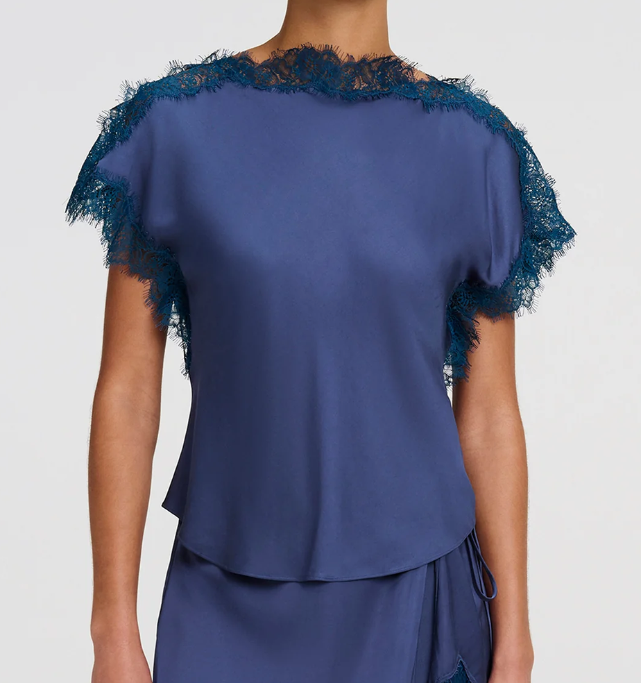 Luna satin and lace top ash blue