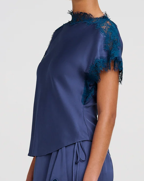 Luna satin and lace top ash blue