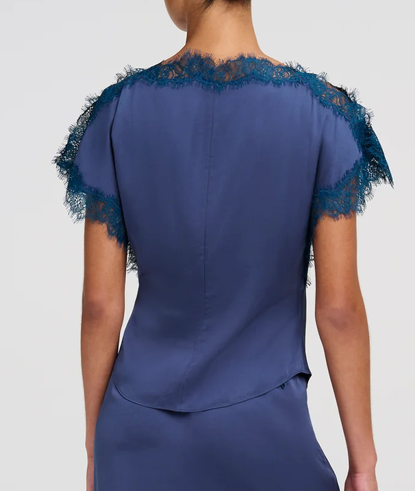 Luna satin and lace top ash blue