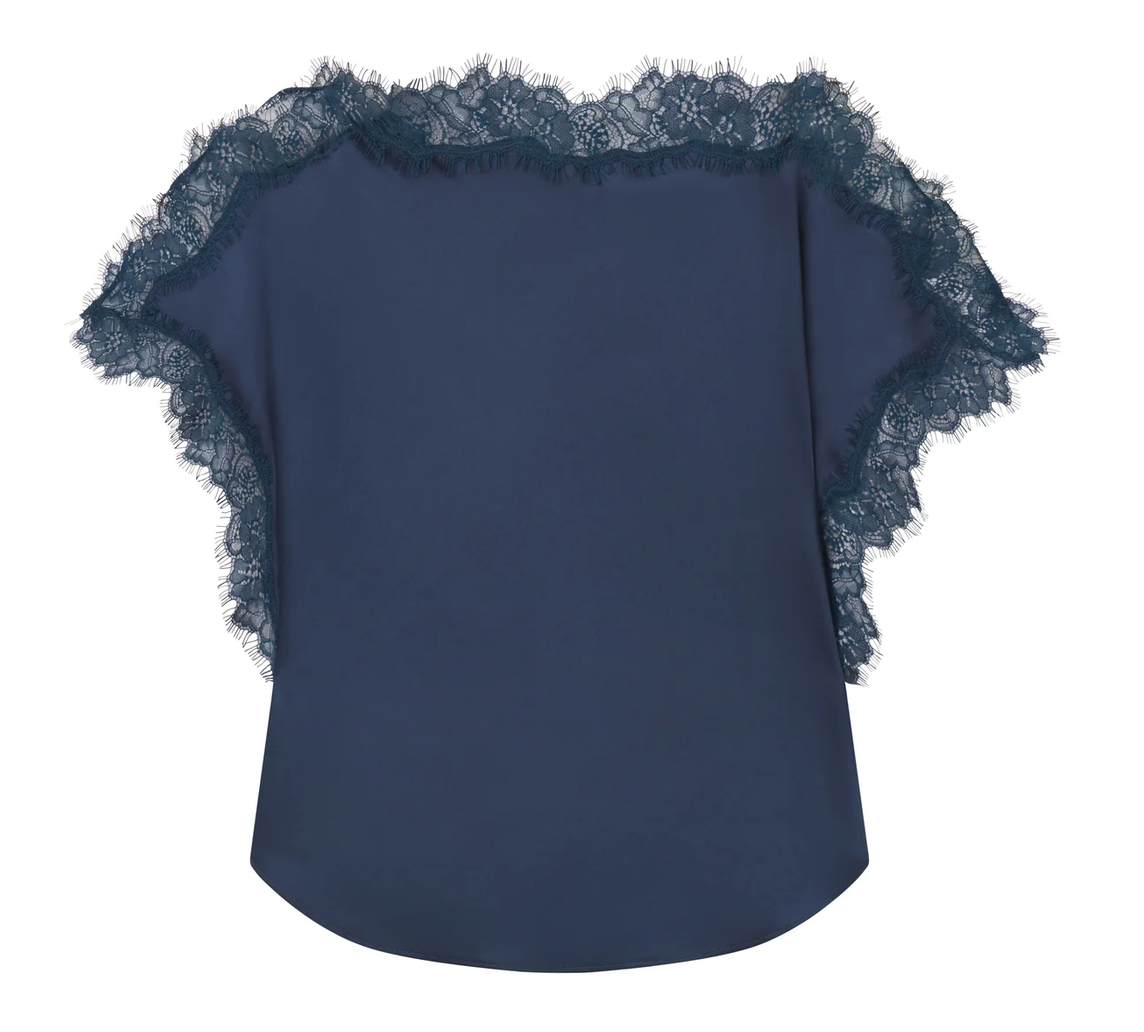 Luna satin and lace top ash blue