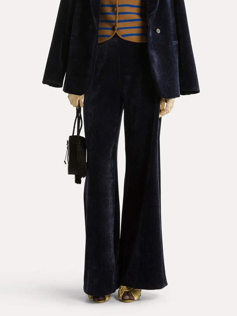 high-waisted double twill velvet trousers notte