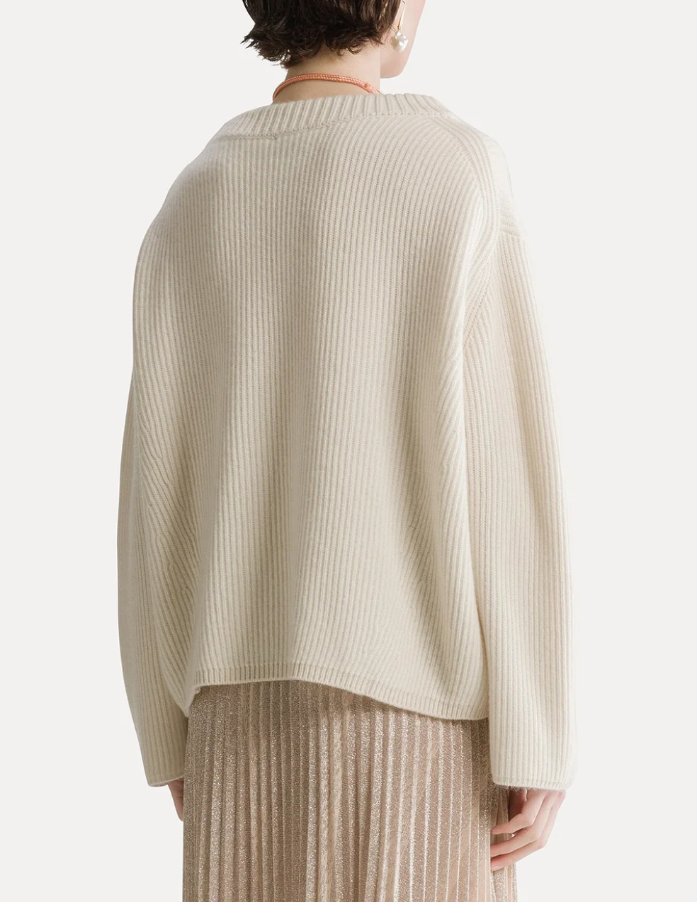 wool and cashmere ribbed knit jumper with boatneck pure cream