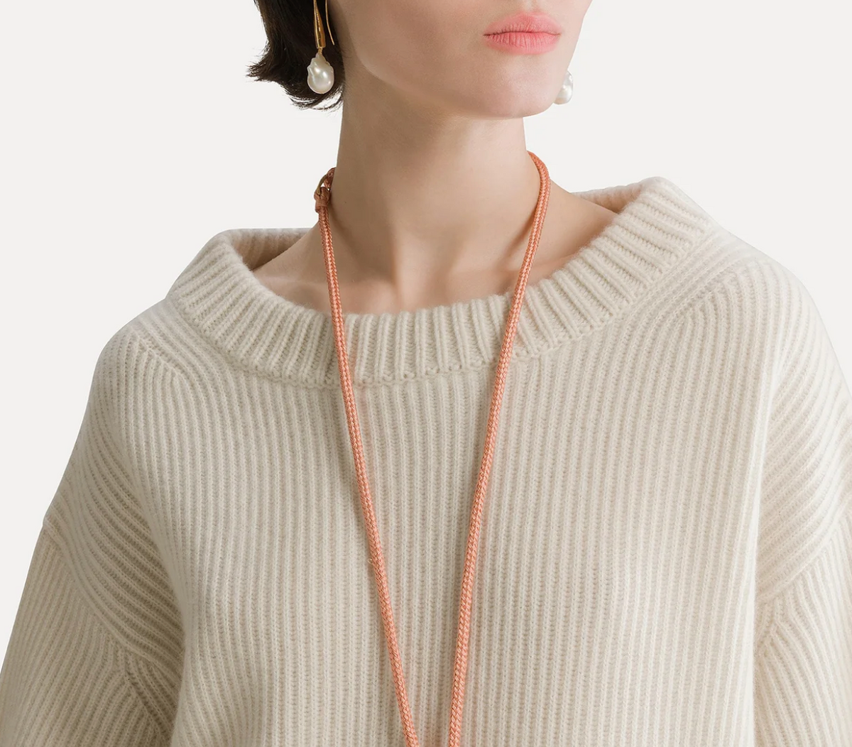 wool and cashmere ribbed knit jumper with boatneck pure cream