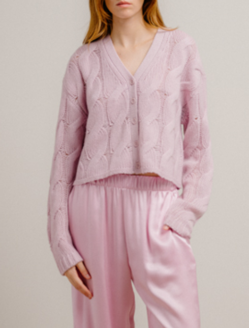 Jolie V-neck cropped cable cardigan soft pink
