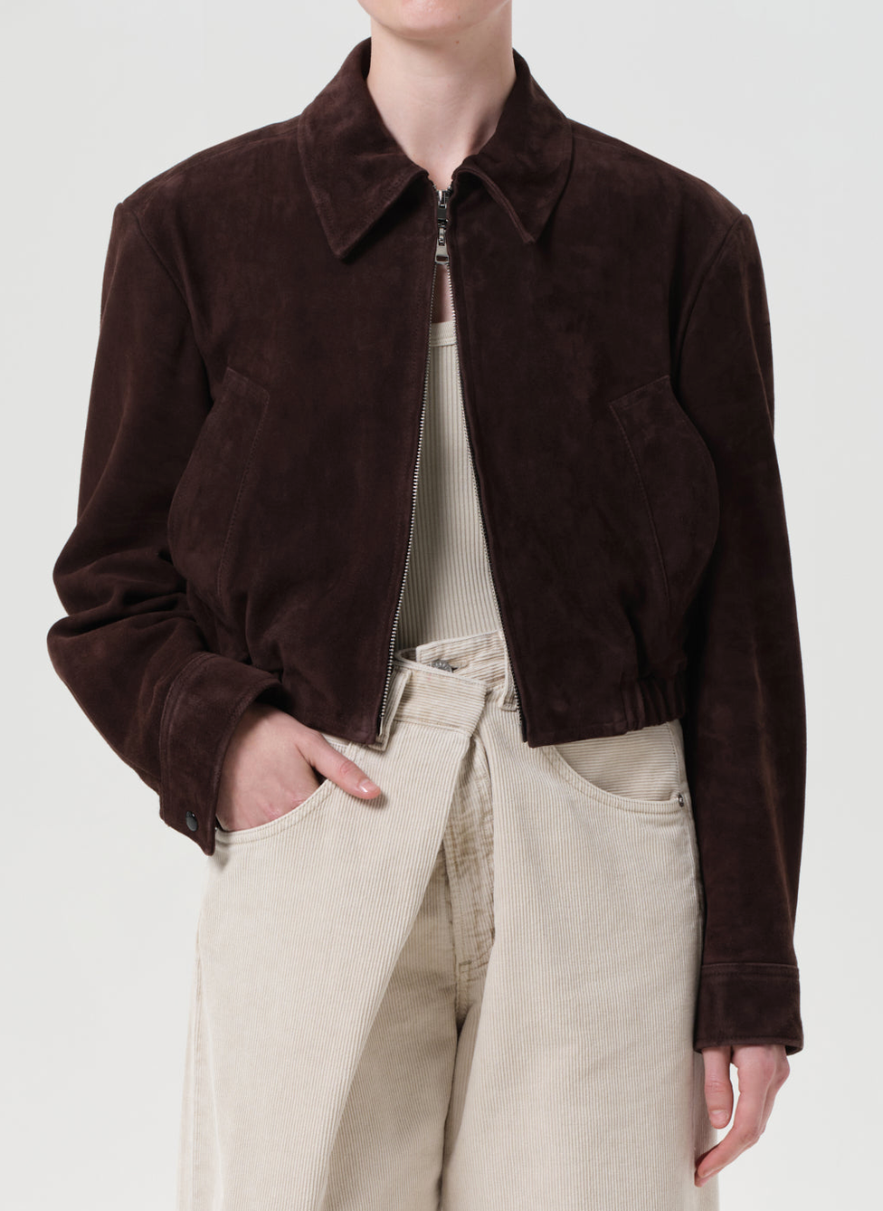 Nahla Cropped Suede Jacket In Root