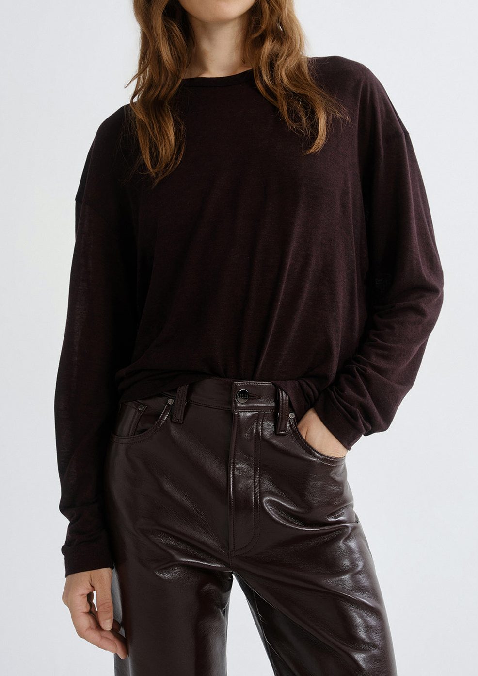 Sasha Long Sleeve Boyfriend Tee In Ristretto