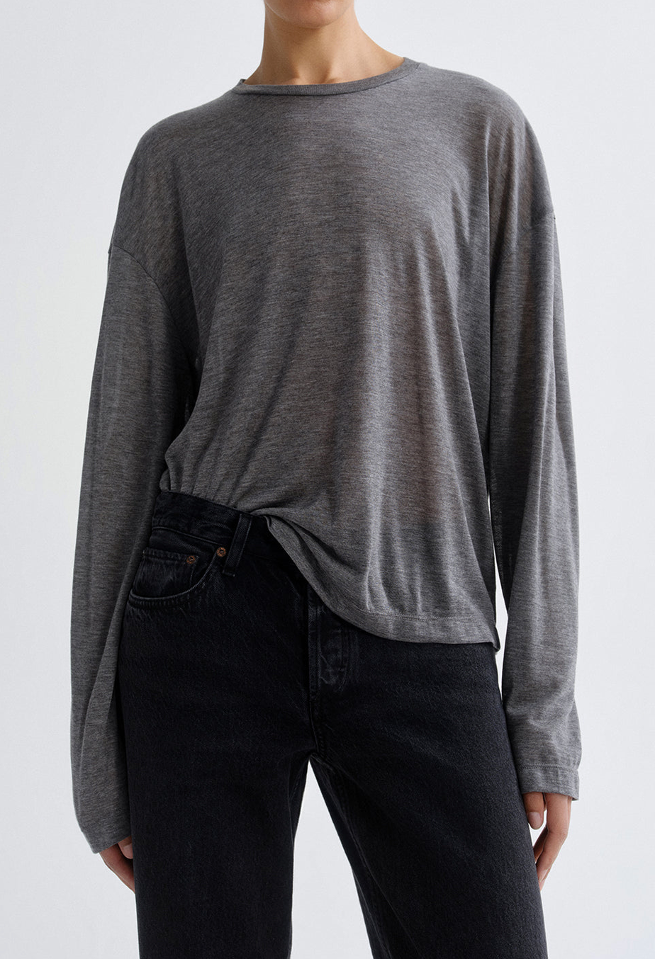 Sasha Long Sleeve Boyfriend Tee In Grey Heather