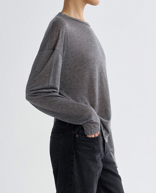 Sasha Long Sleeve Boyfriend Tee In Grey Heather