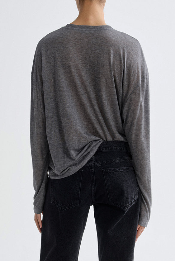 Sasha Long Sleeve Boyfriend Tee In Grey Heather