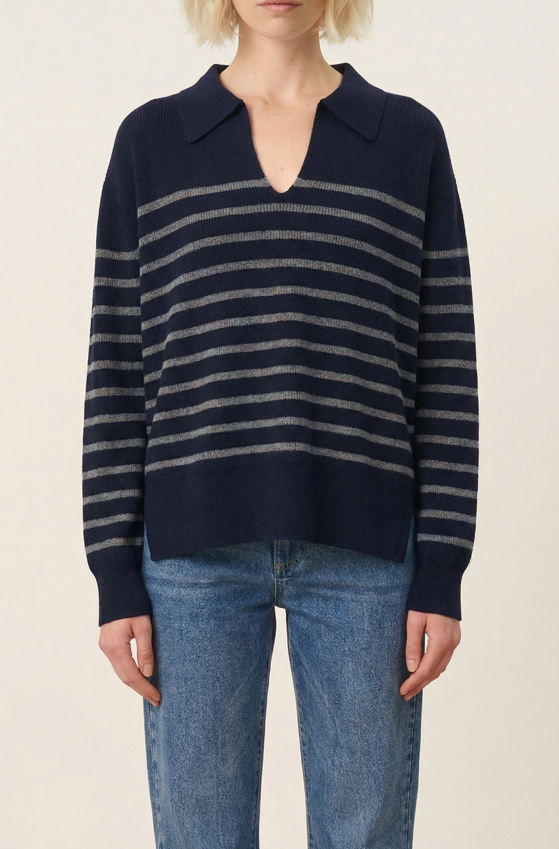 Hannelore sweater navy with grey stripes