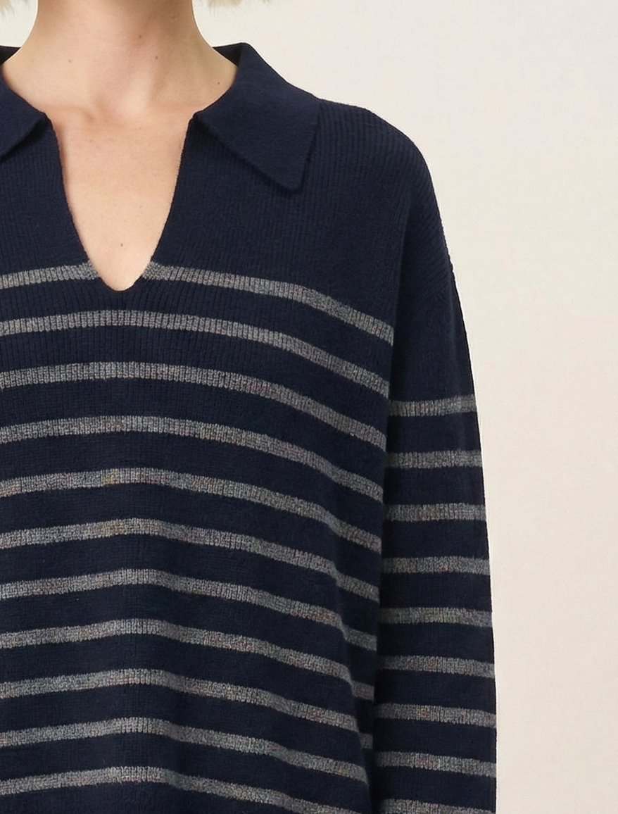 Hannelore sweater navy with grey stripes