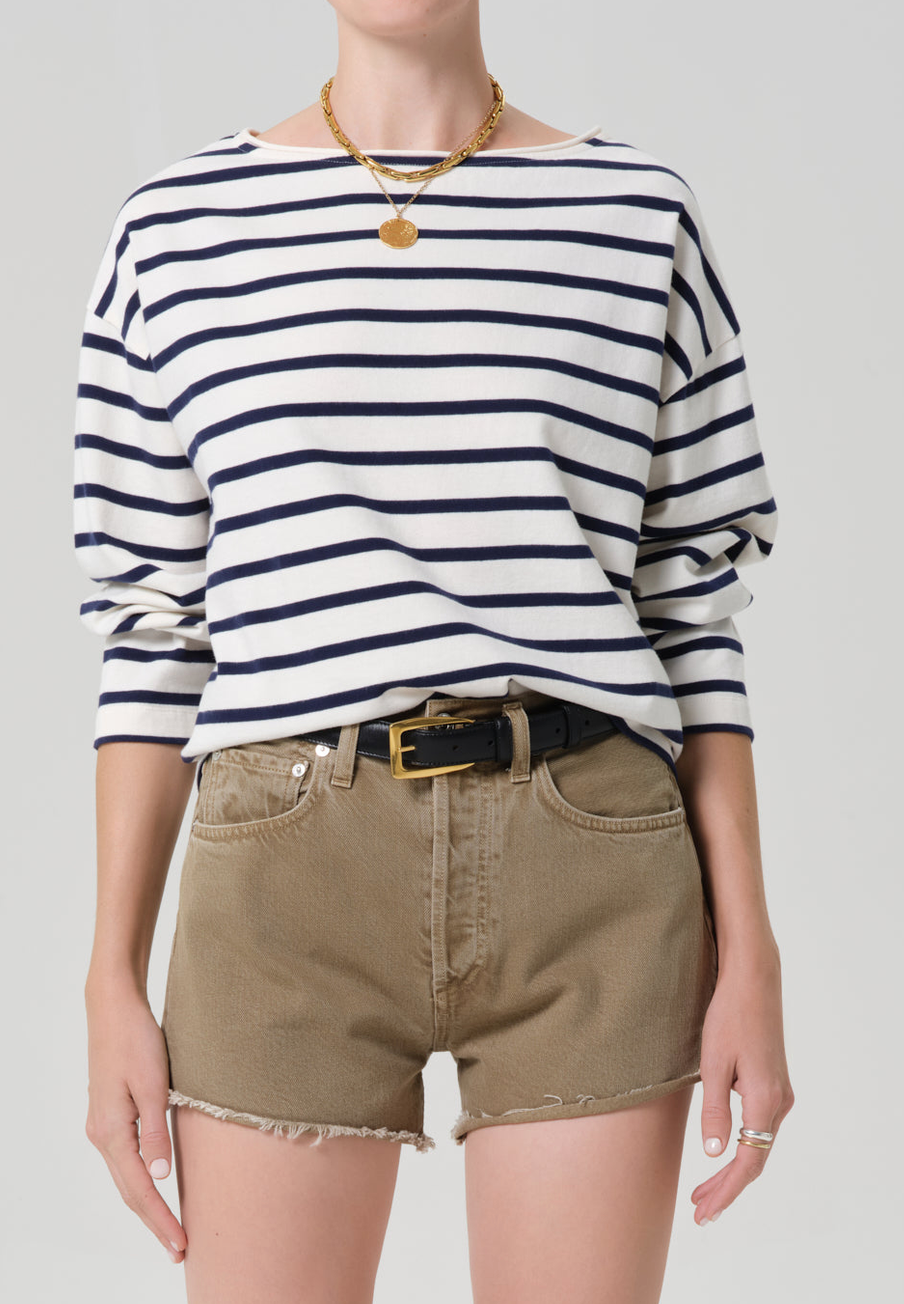 Boat Neck Long Sleeve In Marine Stripe