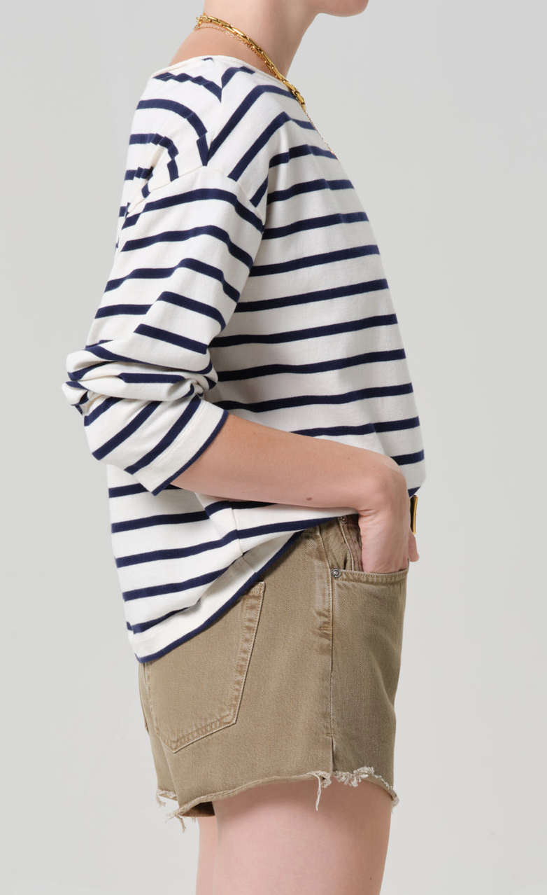 Boat Neck Long Sleeve In Marine Stripe