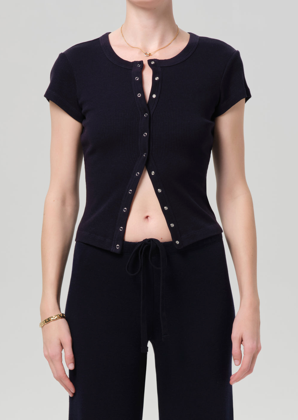 Tabi Short Sleeve Cardigan In Navy